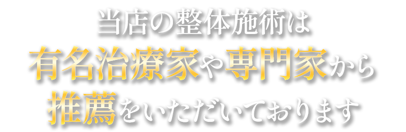 当店の整体施術は有名治療家や専門家から推薦をいただいております